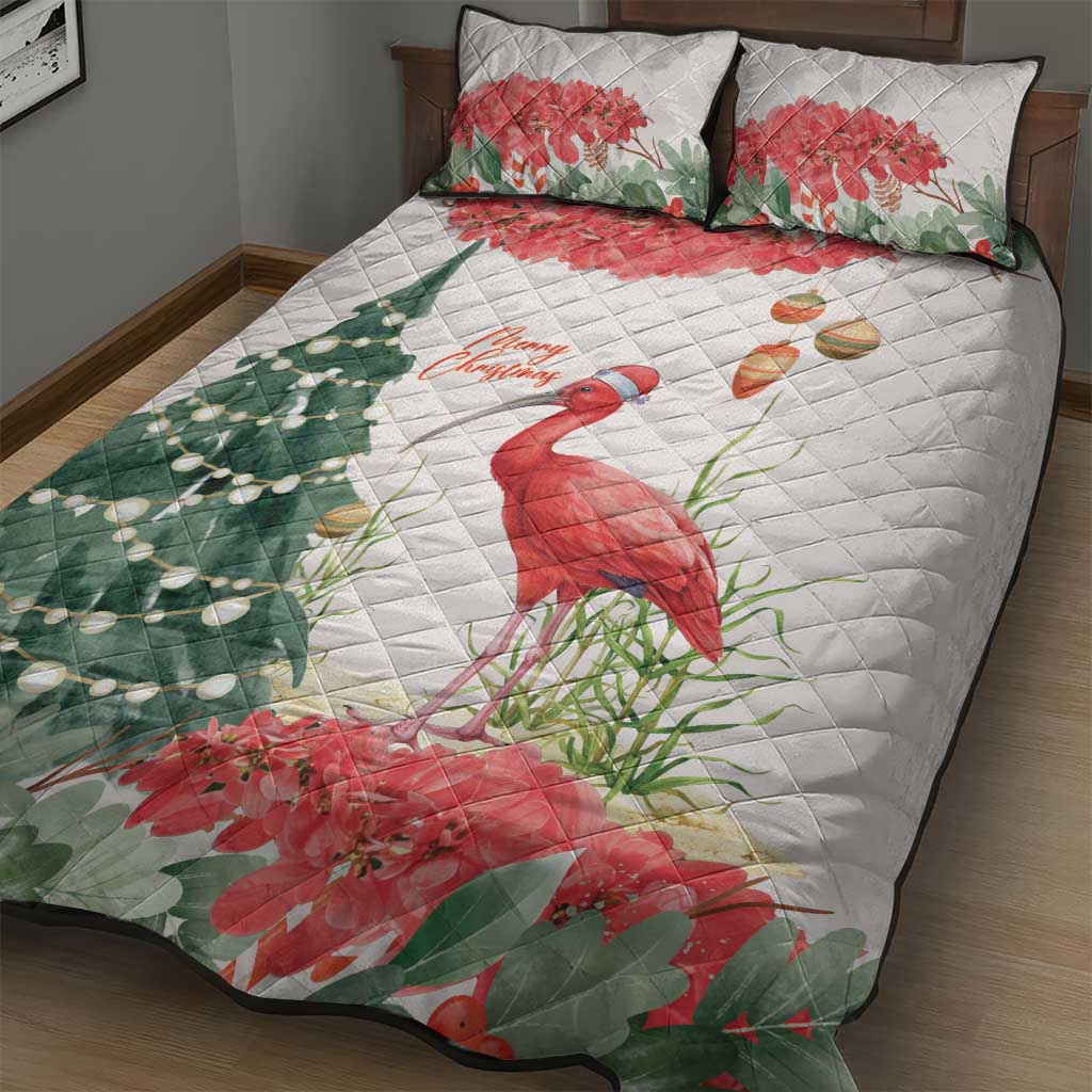 Trinidad And Tobago Christmas Quilt Bed Set Scarlet Ibis Wild Poinsettia Watercolor - Wonder Print Shop