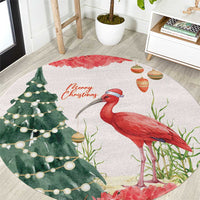 Trinidad And Tobago Christmas Round Carpet Scarlet Ibis Wild Poinsettia Watercolor - Wonder Print Shop