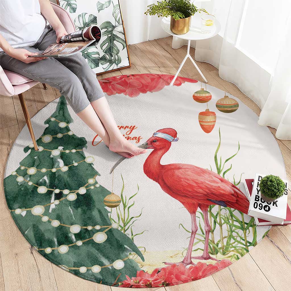 Trinidad And Tobago Christmas Round Carpet Scarlet Ibis Wild Poinsettia Watercolor - Wonder Print Shop