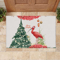 Trinidad And Tobago Christmas Rubber Doormat Scarlet Ibis Wild Poinsettia Watercolor - Wonder Print Shop