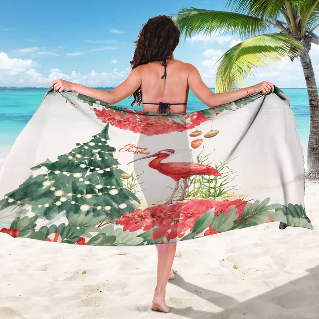 Trinidad And Tobago Christmas Sarong Scarlet Ibis Wild Poinsettia Watercolor - Wonder Print Shop