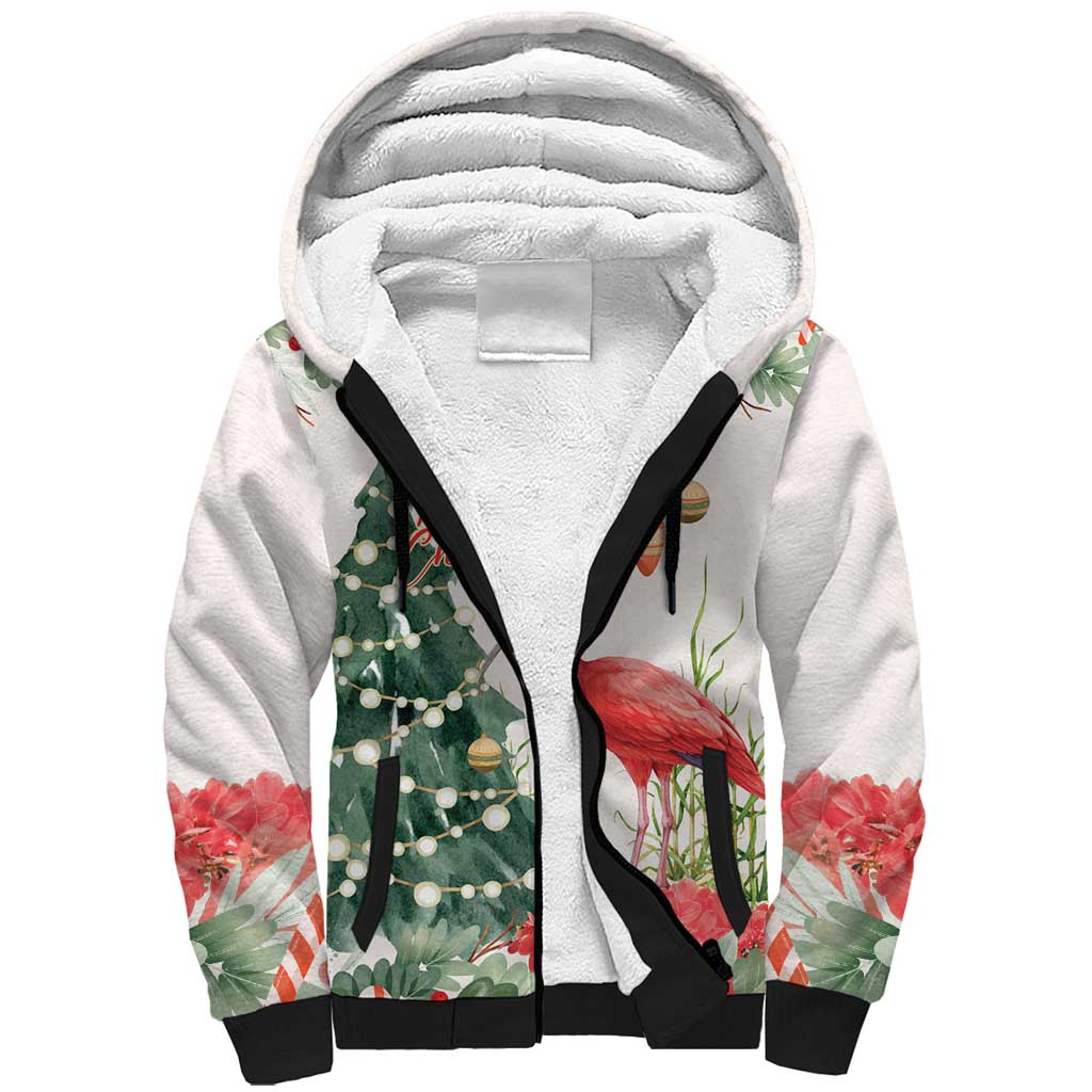 Personalized Trinidad And Tobago Christmas Sherpa Hoodie Scarlet Ibis Wild Poinsettia Watercolor - Wonder Print Shop