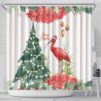 Trinidad And Tobago Christmas Shower Curtain Scarlet Ibis Wild Poinsettia Watercolor - Wonder Print Shop