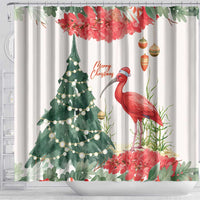 Trinidad And Tobago Christmas Shower Curtain Scarlet Ibis Wild Poinsettia Watercolor - Wonder Print Shop