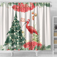 Trinidad And Tobago Christmas Shower Curtain Scarlet Ibis Wild Poinsettia Watercolor - Wonder Print Shop
