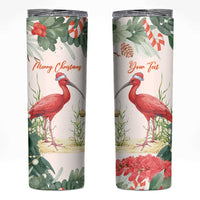 Personalized Trinidad And Tobago Christmas Skinny Tumbler Scarlet Ibis Wild Poinsettia Watercolor - Wonder Print Shop