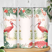 Personalized Trinidad And Tobago Christmas Skinny Tumbler Scarlet Ibis Wild Poinsettia Watercolor - Wonder Print Shop