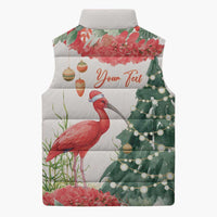 Personalized Trinidad And Tobago Christmas Sleeveless Puffer Jacket Scarlet Ibis Wild Poinsettia Watercolor - Wonder Print Shop