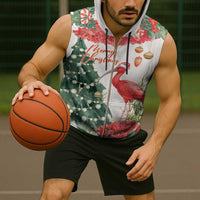 Personalized Trinidad And Tobago Christmas Sleeveless Zip Hoodie Scarlet Ibis Wild Poinsettia Watercolor - Wonder Print Shop