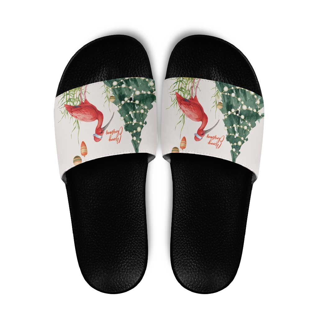 Trinidad And Tobago Christmas Slide Sandals Scarlet Ibis Wild Poinsettia Watercolor - Wonder Print Shop
