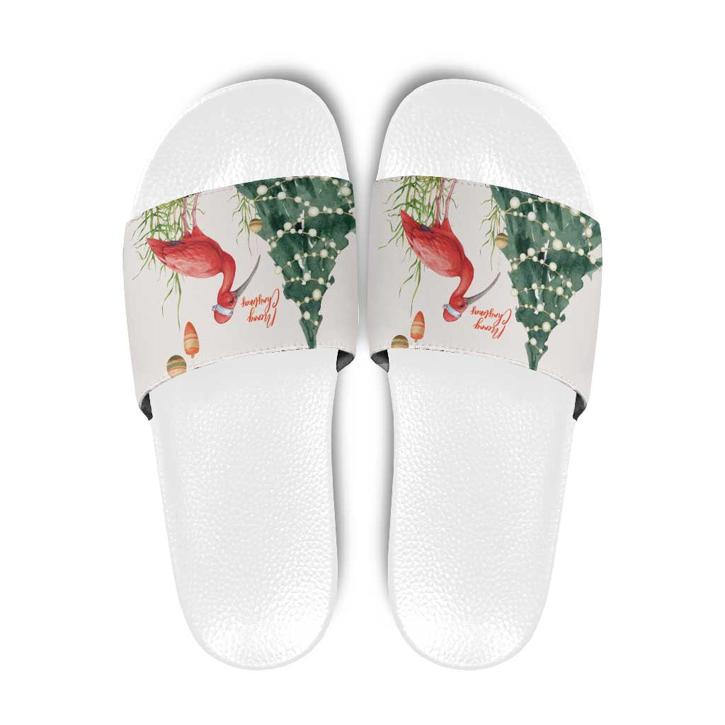 Trinidad And Tobago Christmas Slide Sandals Scarlet Ibis Wild Poinsettia Watercolor - Wonder Print Shop
