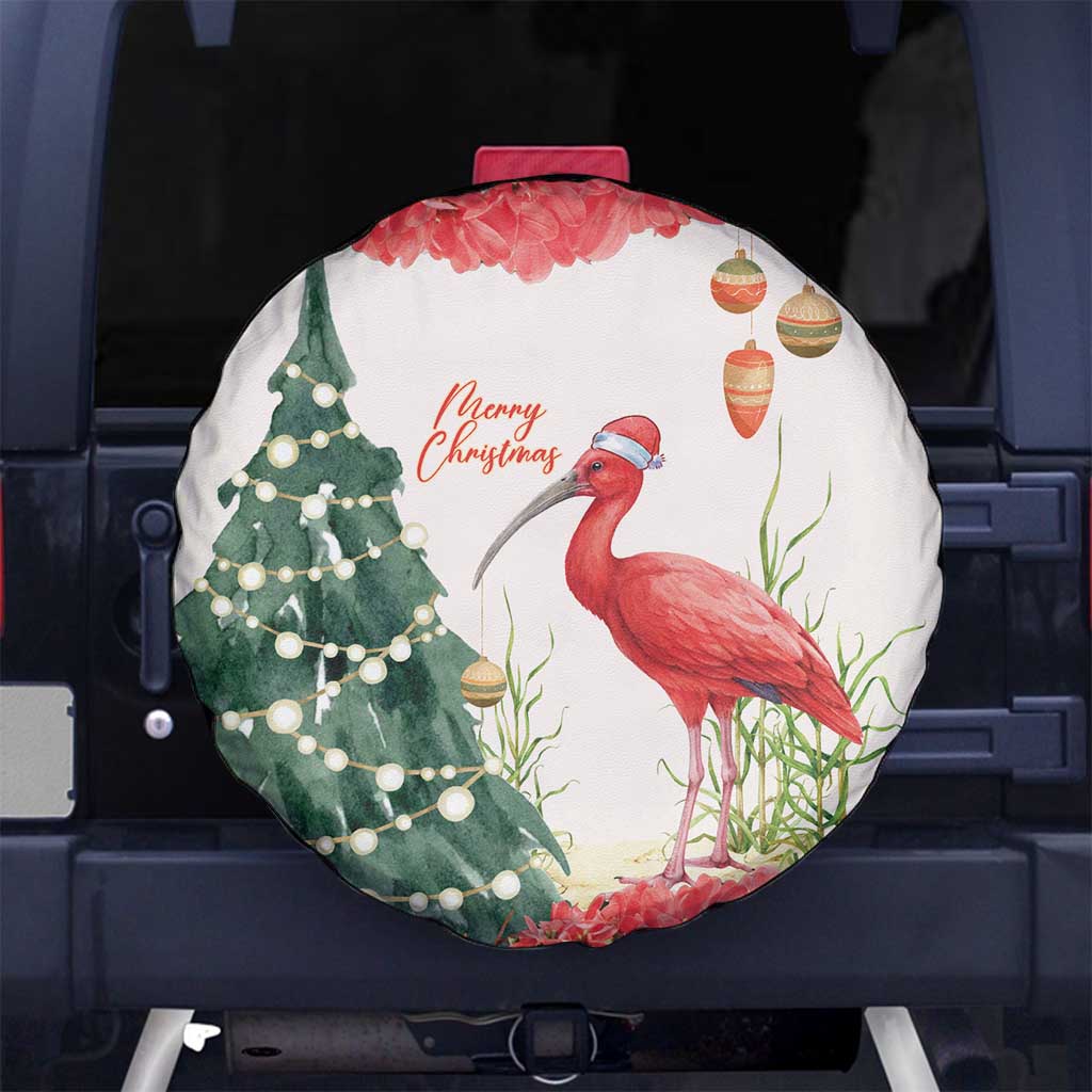 Trinidad And Tobago Christmas Spare Tire Cover Scarlet Ibis Wild Poinsettia Watercolor - Wonder Print Shop