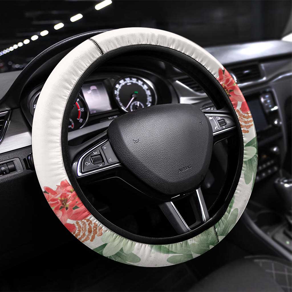 Trinidad And Tobago Christmas Steering Wheel Cover Scarlet Ibis Wild Poinsettia Watercolor - Wonder Print Shop