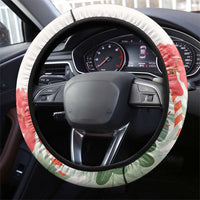 Trinidad And Tobago Christmas Steering Wheel Cover Scarlet Ibis Wild Poinsettia Watercolor - Wonder Print Shop