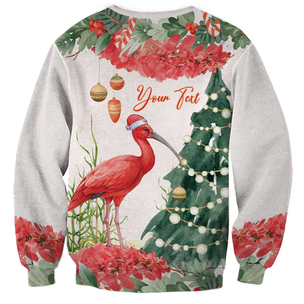 Personalized Trinidad And Tobago Christmas Sweatshirt Scarlet Ibis Wild Poinsettia Watercolor - Wonder Print Shop