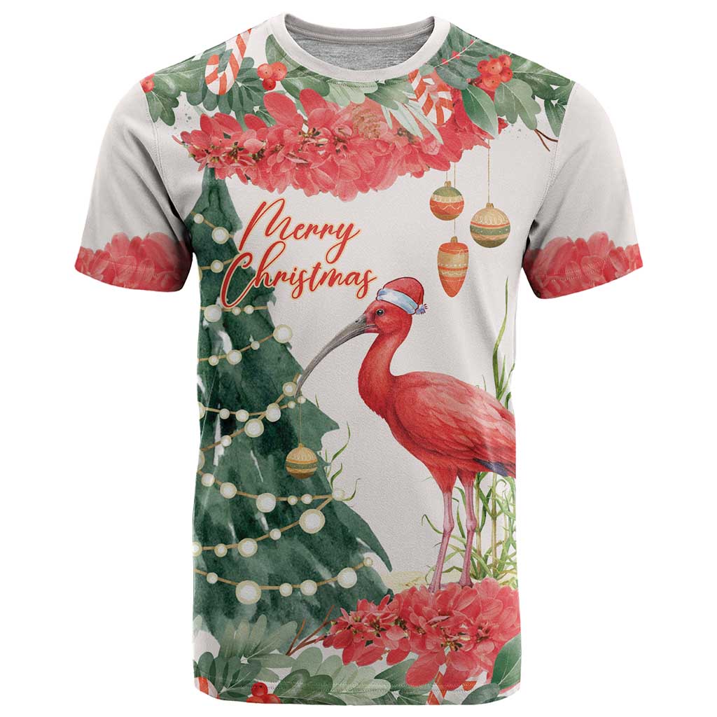 Personalized Trinidad And Tobago Christmas T Shirt Scarlet Ibis Wild Poinsettia Watercolor - Wonder Print Shop