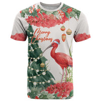 Personalized Trinidad And Tobago Christmas T Shirt Scarlet Ibis Wild Poinsettia Watercolor - Wonder Print Shop