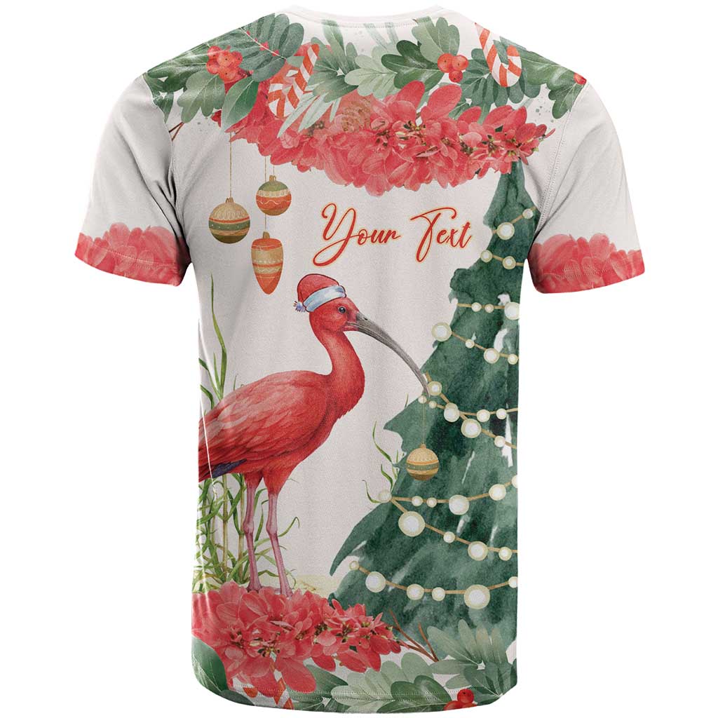 Personalized Trinidad And Tobago Christmas T Shirt Scarlet Ibis Wild Poinsettia Watercolor - Wonder Print Shop