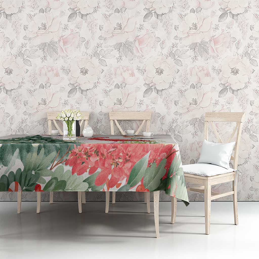 Trinidad And Tobago Christmas Tablecloth Scarlet Ibis Wild Poinsettia Watercolor - Wonder Print Shop