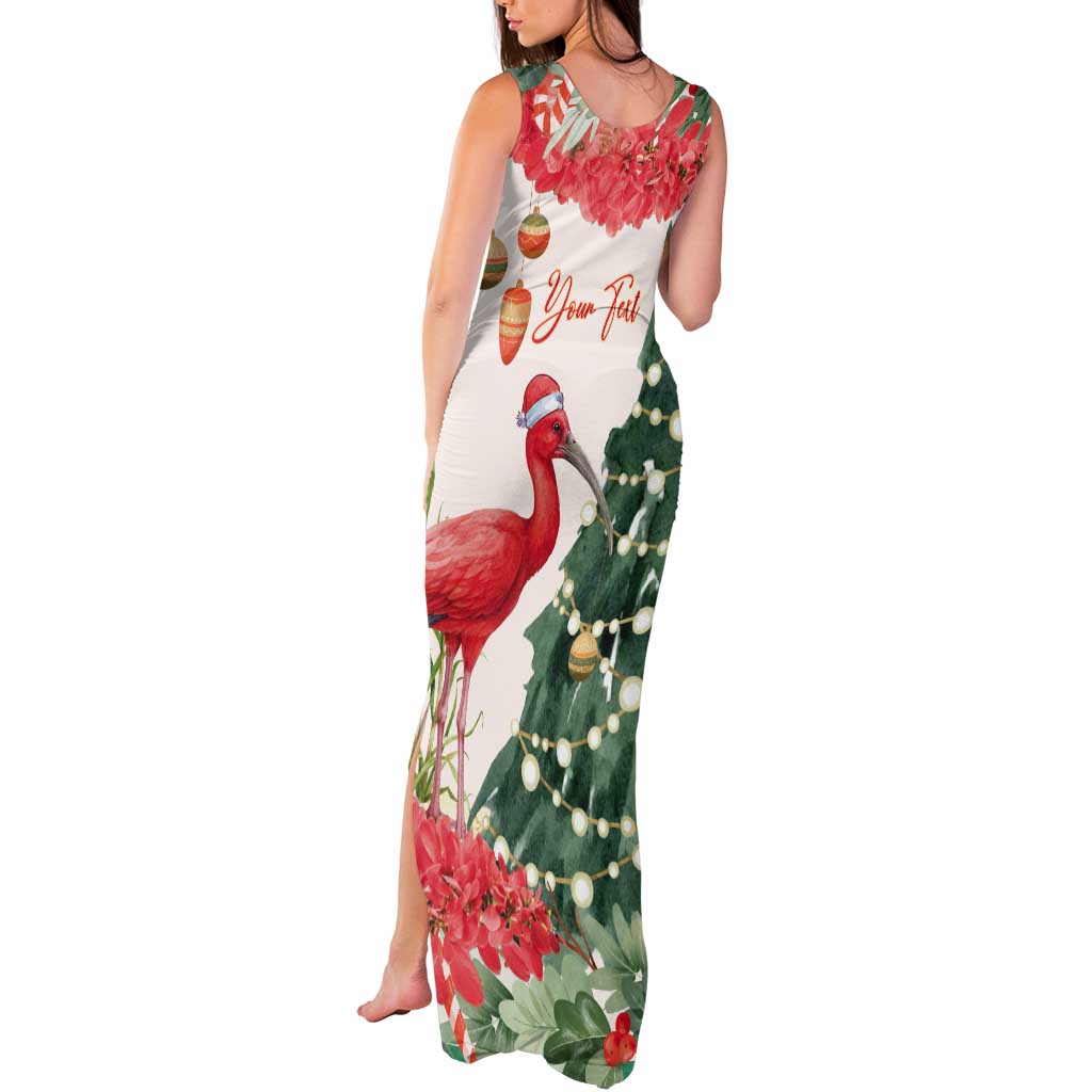 Personalized Trinidad And Tobago Christmas Tank Maxi Dress Scarlet Ibis Wild Poinsettia Watercolor - Wonder Print Shop
