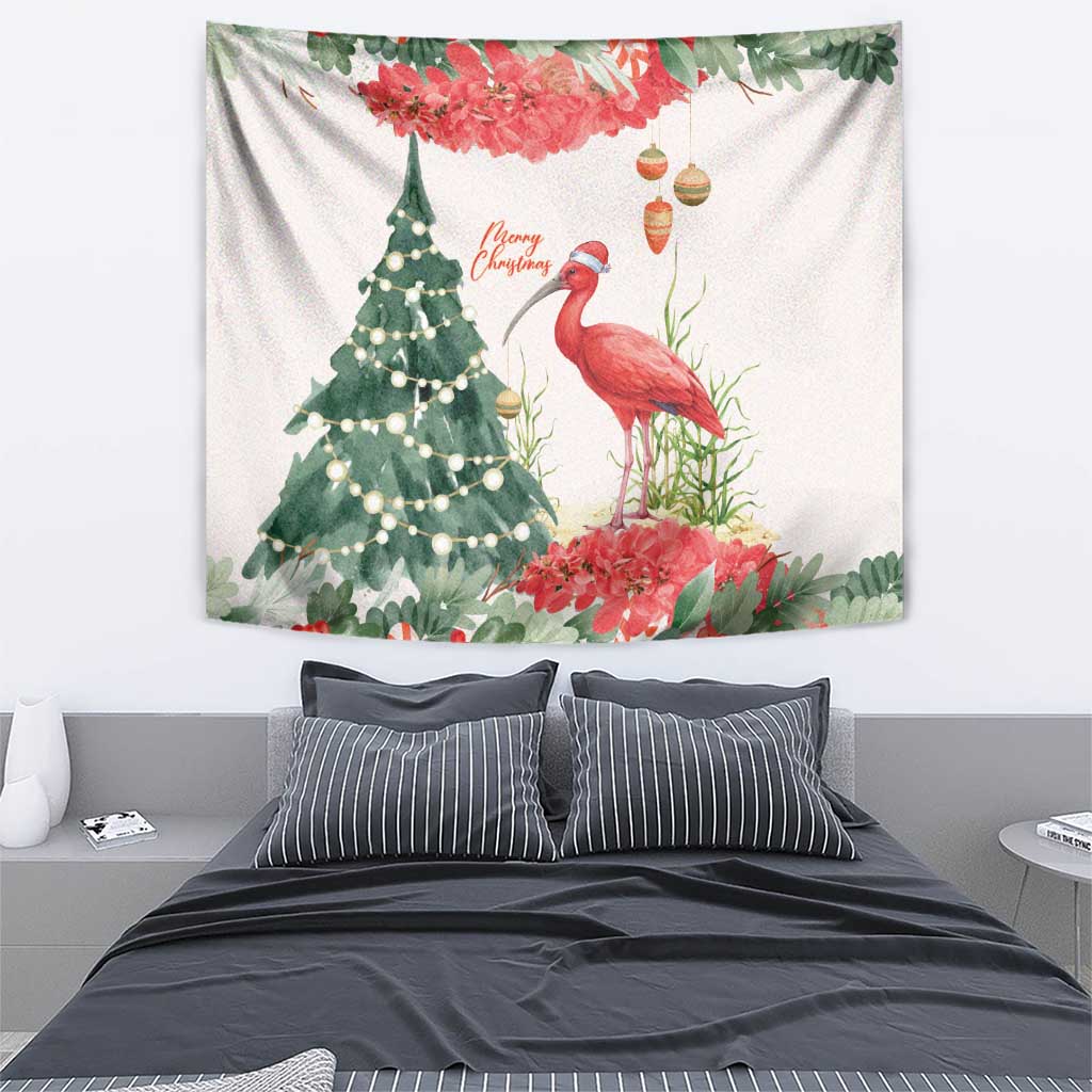 Trinidad And Tobago Christmas Tapestry Scarlet Ibis Wild Poinsettia Watercolor - Wonder Print Shop
