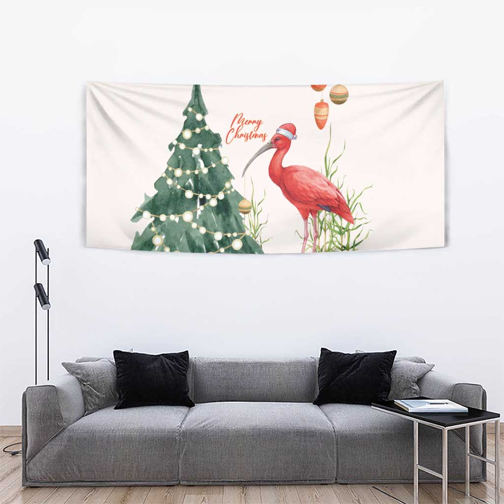 Trinidad And Tobago Christmas Tapestry Scarlet Ibis Wild Poinsettia Watercolor - Wonder Print Shop