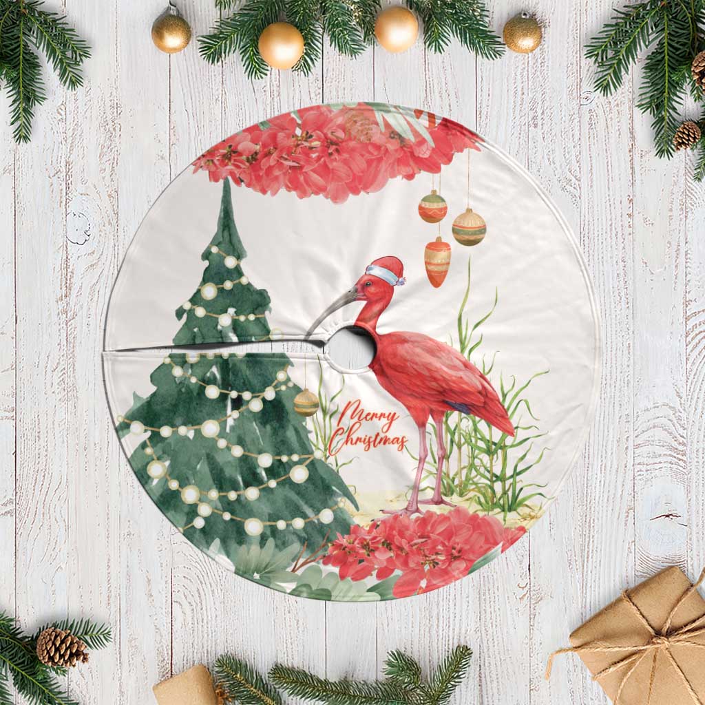 Trinidad And Tobago Christmas Tree Skirt Scarlet Ibis Wild Poinsettia Watercolor - Wonder Print Shop