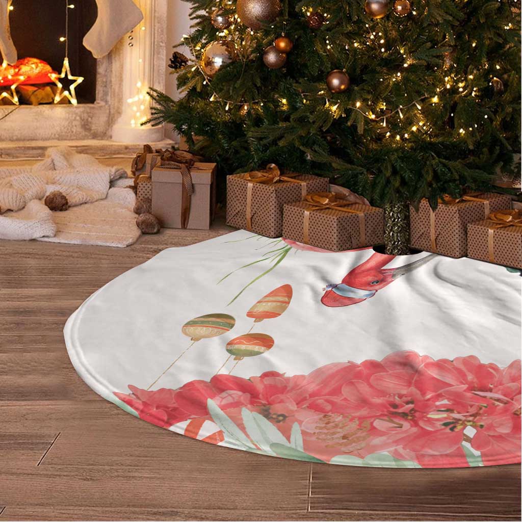 Trinidad And Tobago Christmas Tree Skirt Scarlet Ibis Wild Poinsettia Watercolor - Wonder Print Shop
