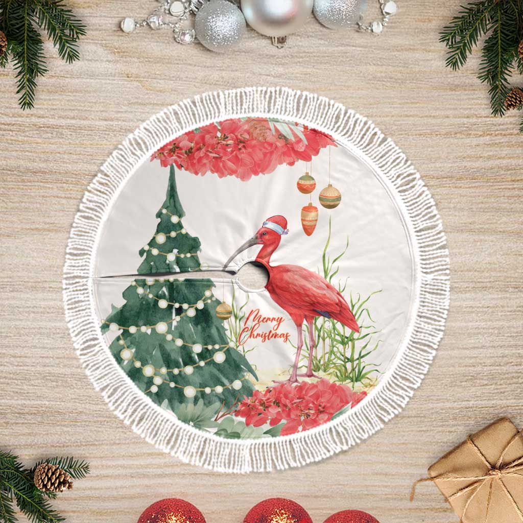Trinidad And Tobago Christmas Tree Skirt Scarlet Ibis Wild Poinsettia Watercolor - Wonder Print Shop