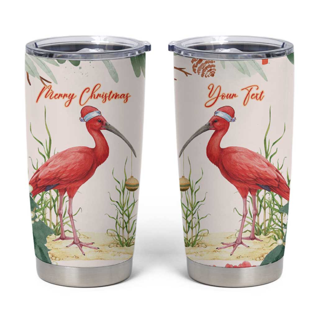 Personalized Trinidad And Tobago Christmas Tumbler Cup Scarlet Ibis Wild Poinsettia Watercolor - Wonder Print Shop
