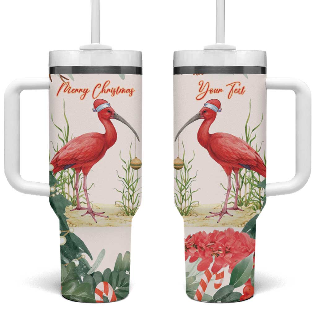 Personalized Trinidad And Tobago Christmas Tumbler With Handle Scarlet Ibis Wild Poinsettia Watercolor - Wonder Print Shop