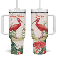 Personalized Trinidad And Tobago Christmas Tumbler With Handle Scarlet Ibis Wild Poinsettia Watercolor - Wonder Print Shop