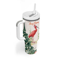 Personalized Trinidad And Tobago Christmas Tumbler With Handle Scarlet Ibis Wild Poinsettia Watercolor - Wonder Print Shop
