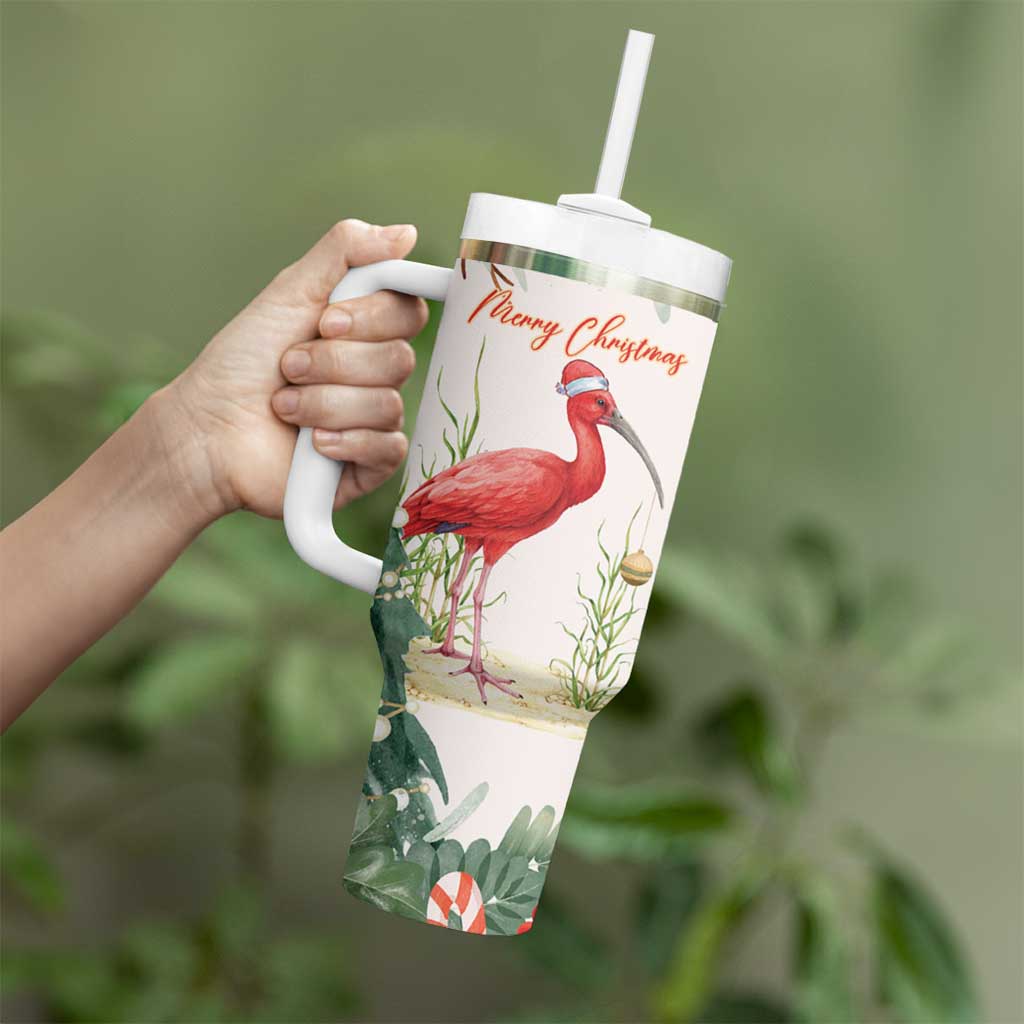 Personalized Trinidad And Tobago Christmas Tumbler With Handle Scarlet Ibis Wild Poinsettia Watercolor - Wonder Print Shop