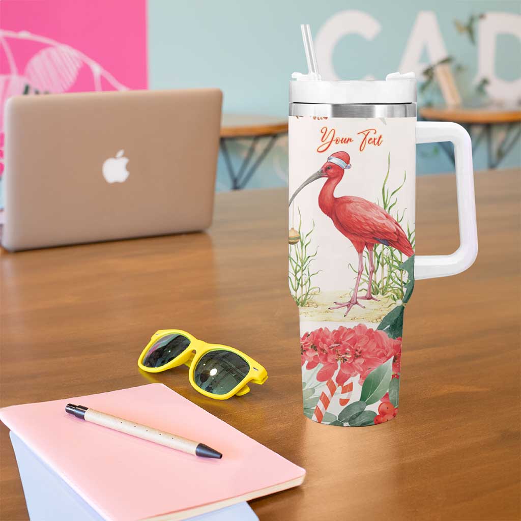 Personalized Trinidad And Tobago Christmas Tumbler With Handle Scarlet Ibis Wild Poinsettia Watercolor - Wonder Print Shop