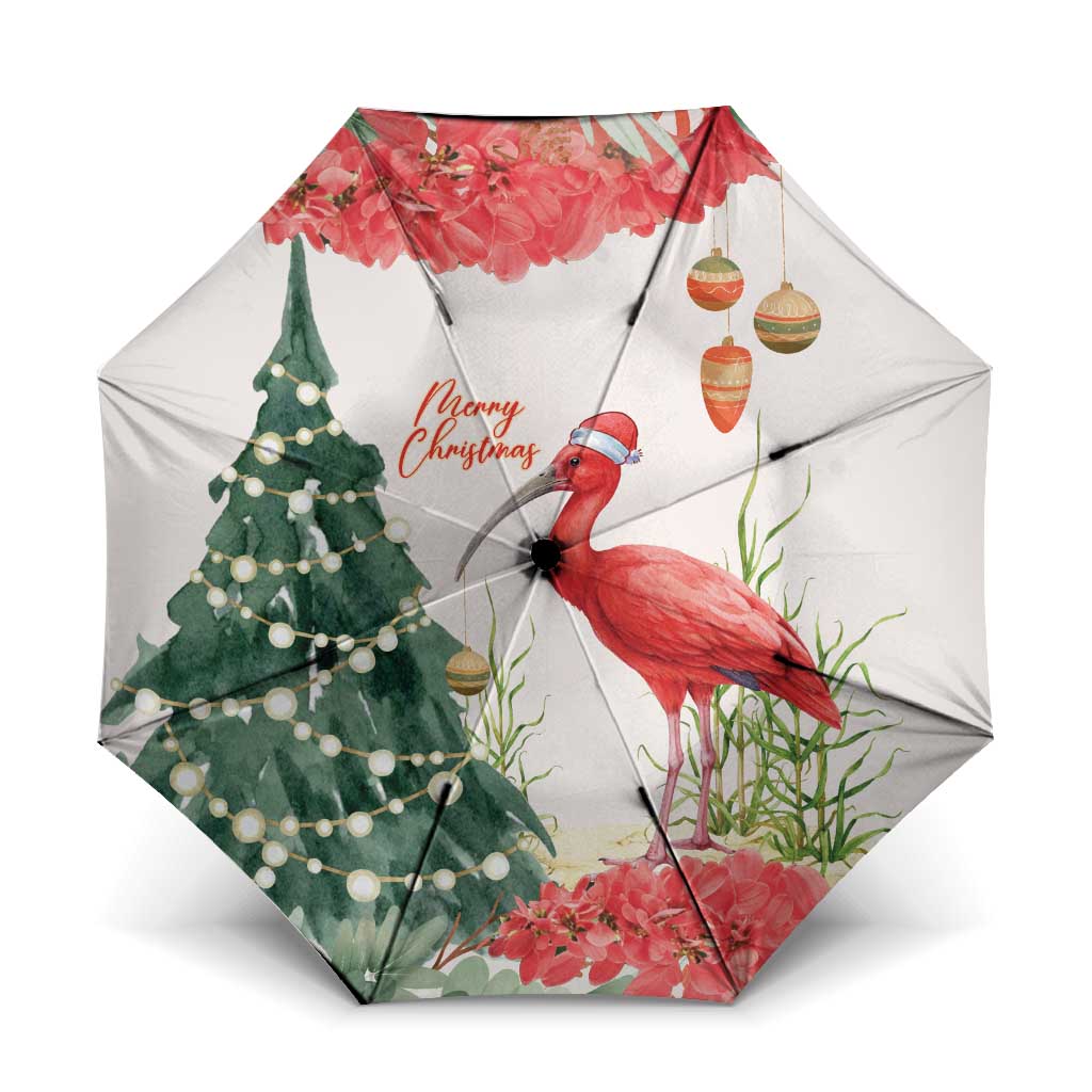 Trinidad And Tobago Christmas Umbrella Scarlet Ibis Wild Poinsettia Watercolor - Wonder Print Shop