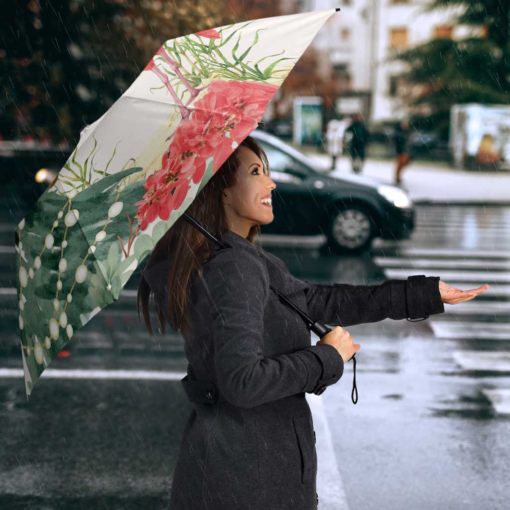 Trinidad And Tobago Christmas Umbrella Scarlet Ibis Wild Poinsettia Watercolor - Wonder Print Shop