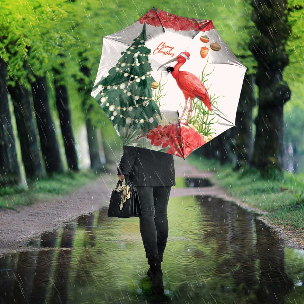Trinidad And Tobago Christmas Umbrella Scarlet Ibis Wild Poinsettia Watercolor - Wonder Print Shop