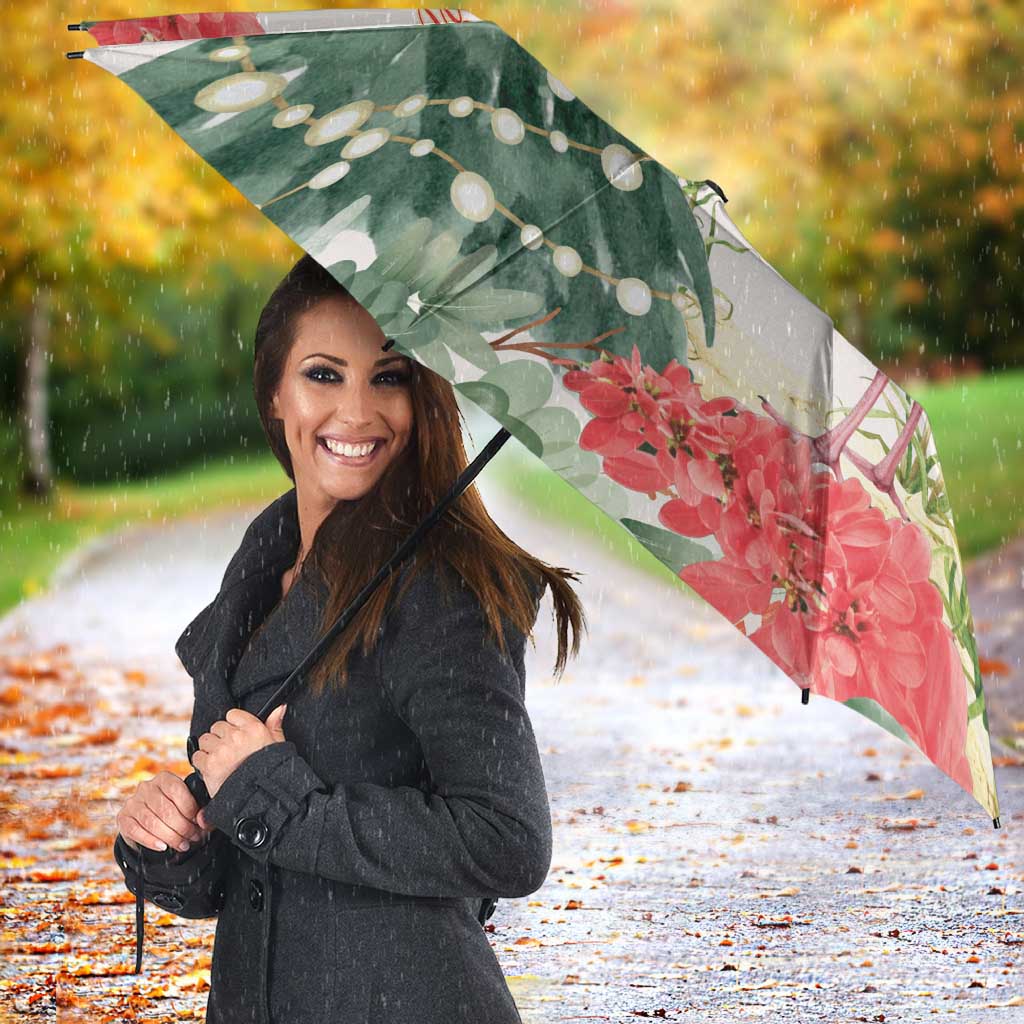 Trinidad And Tobago Christmas Umbrella Scarlet Ibis Wild Poinsettia Watercolor - Wonder Print Shop