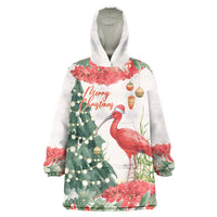 Personalized Trinidad And Tobago Christmas Wearable Blanket Hoodie Scarlet Ibis Wild Poinsettia Watercolor - Wonder Print Shop
