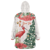 Personalized Trinidad And Tobago Christmas Wearable Blanket Hoodie Scarlet Ibis Wild Poinsettia Watercolor - Wonder Print Shop