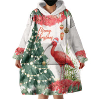 Personalized Trinidad And Tobago Christmas Wearable Blanket Hoodie Scarlet Ibis Wild Poinsettia Watercolor - Wonder Print Shop