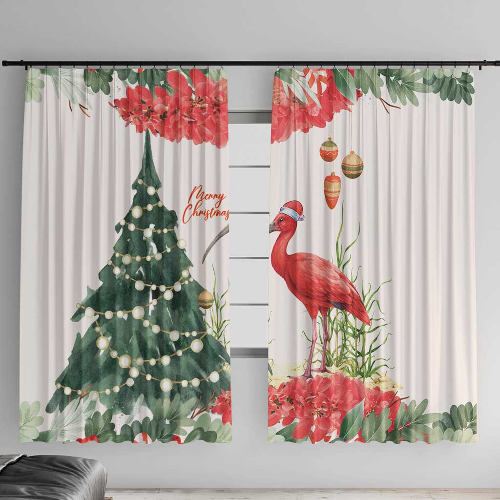 Trinidad And Tobago Christmas Window Curtain Scarlet Ibis Wild Poinsettia Watercolor - Wonder Print Shop