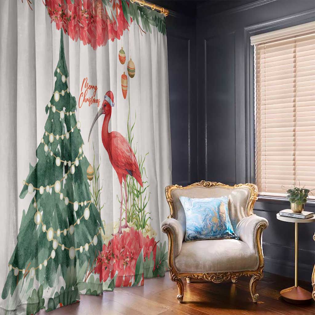 Trinidad And Tobago Christmas Window Curtain Scarlet Ibis Wild Poinsettia Watercolor - Wonder Print Shop