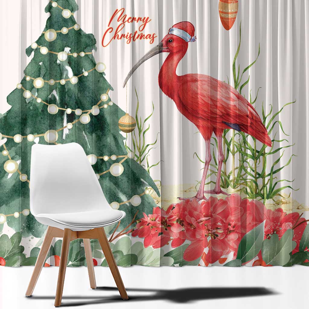 Trinidad And Tobago Christmas Window Curtain Scarlet Ibis Wild Poinsettia Watercolor - Wonder Print Shop
