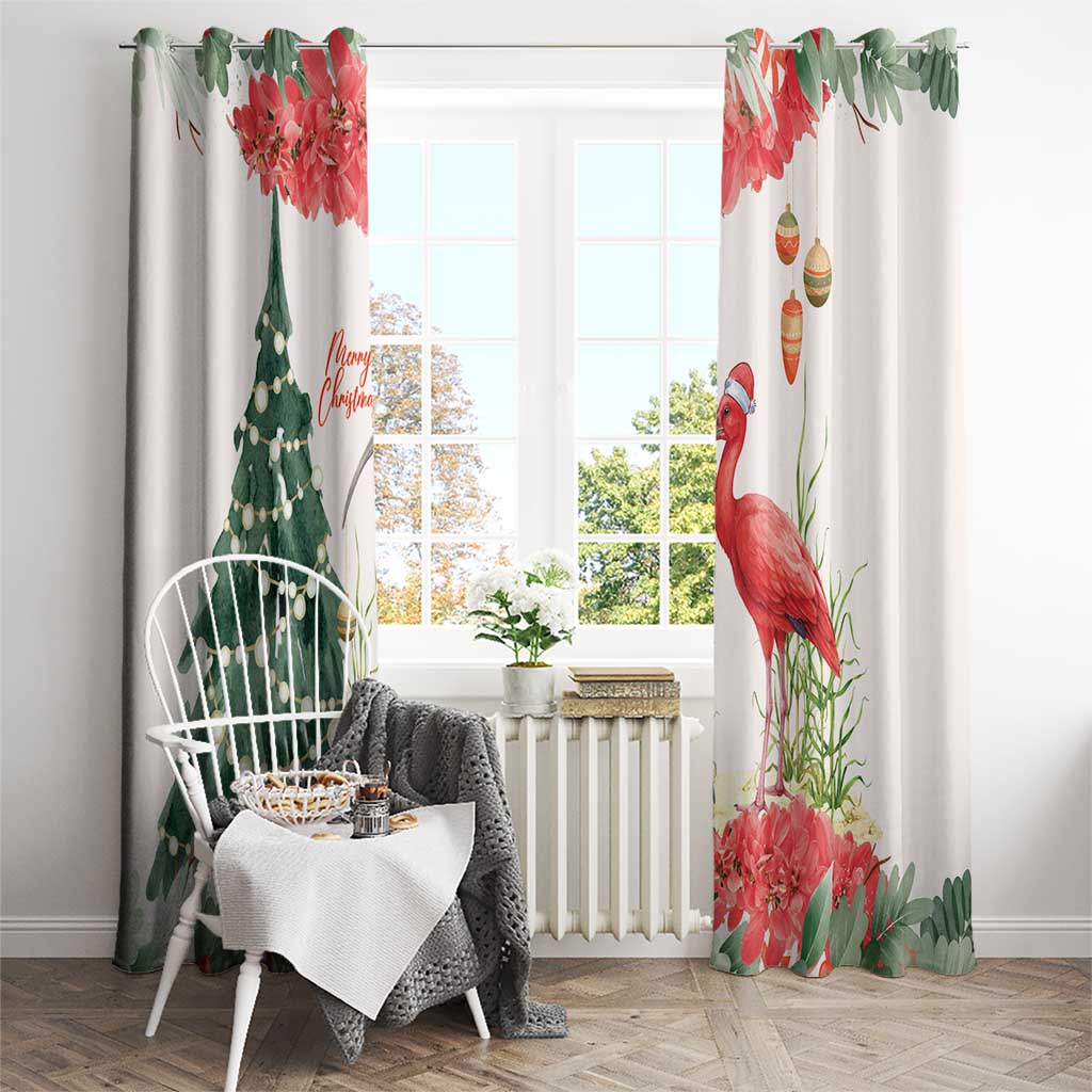 Trinidad And Tobago Christmas Window Curtain Scarlet Ibis Wild Poinsettia Watercolor - Wonder Print Shop