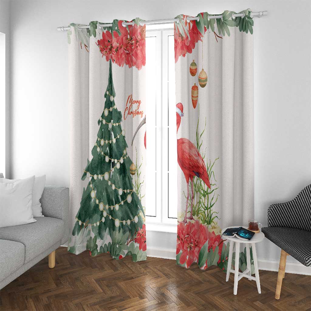Trinidad And Tobago Christmas Window Curtain Scarlet Ibis Wild Poinsettia Watercolor - Wonder Print Shop
