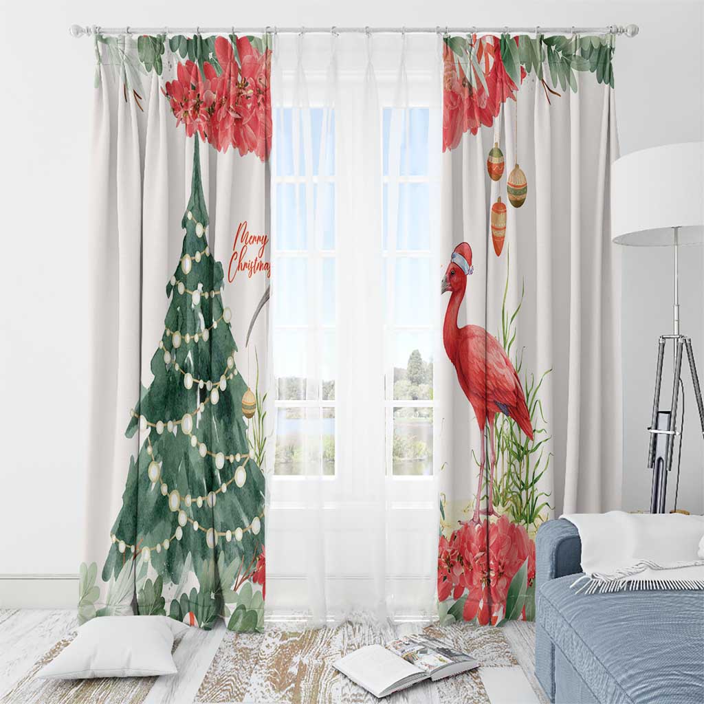 Trinidad And Tobago Christmas Window Curtain Scarlet Ibis Wild Poinsettia Watercolor - Wonder Print Shop