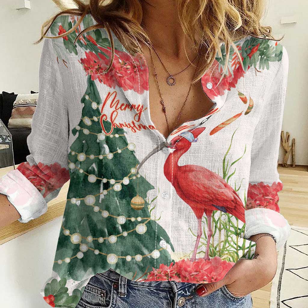 Personalized Trinidad And Tobago Christmas Women Casual Shirt Scarlet Ibis Wild Poinsettia Watercolor - Wonder Print Shop
