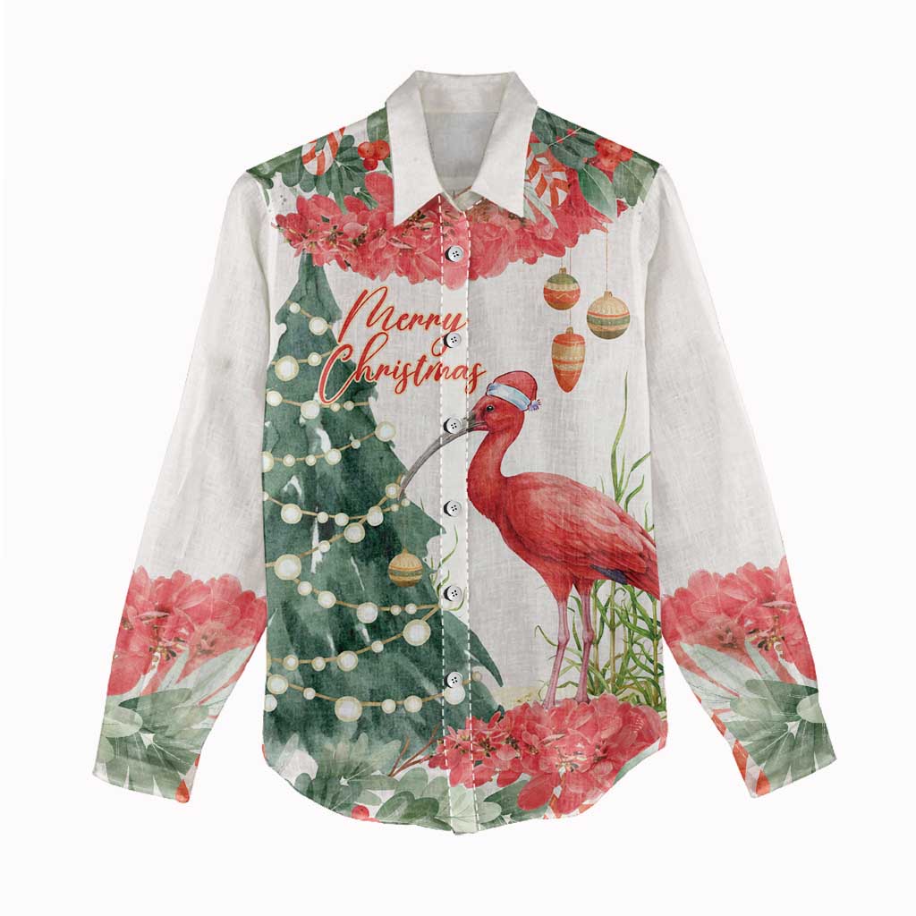 Personalized Trinidad And Tobago Christmas Women Casual Shirt Scarlet Ibis Wild Poinsettia Watercolor - Wonder Print Shop